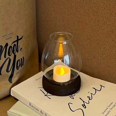 Chân nến LILYESBU nắp cốc, đế gỗ, giá đỡ trong suốt, vòng chống gió Retro Châu Âu - Trang trí tiệc 8