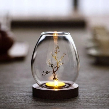 Chân nến LILYESBU nắp cốc, đế gỗ, giá đỡ trong suốt, vòng chống gió Retro Châu Âu - Trang trí tiệc 9