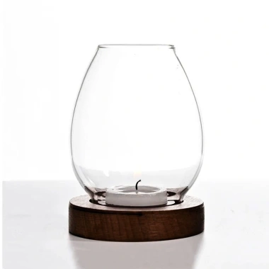 Chân nến LILYESBU nắp cốc, đế gỗ, giá đỡ trong suốt, vòng chống gió Retro Châu Âu - Trang trí tiệc 10