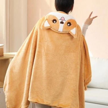 Chăn ngủ mũ trùm đầu SHENJIN - Chăn điều hòa không khí mềm mại, ấm áp, đa chức năng, in phim Kawaii, áo choàng du lịch