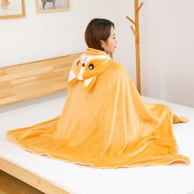 Chăn ngủ mũ trùm đầu SHENJIN - Chăn điều hòa không khí mềm mại, ấm áp, đa chức năng, in phim Kawaii, áo choàng du lịch