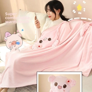 Chăn ngủ mũ trùm đầu SHENJIN - Chăn điều hòa không khí mềm mại, ấm áp, đa chức năng, in phim Kawaii, áo choàng du lịch