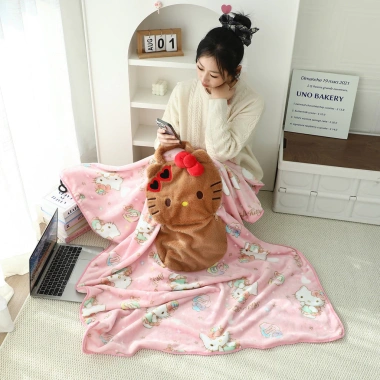 Chăn nhồi bông mèo Kitty ném khổ ấm cúng, gập lại di động cho du lịch, ô tô