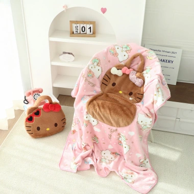 Chăn nhồi bông mèo Kitty ném khổ ấm cúng, gập lại di động cho du lịch, ô tô