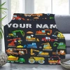 Chăn nhung mặt bích xe xây dựng tùy chỉnh tên – In máy xúc, xe tải, decor nhà, sofa ngủ 3