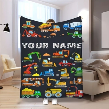 Chăn nhung mặt bích xe xây dựng tùy chỉnh tên – In máy xúc, xe tải, decor nhà, sofa ngủ 7