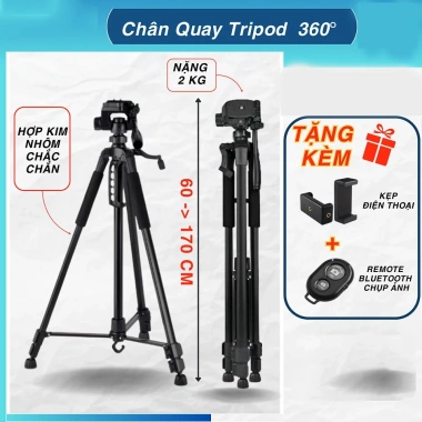 Chân Quay Máy Ảnh Điện Thoại Tripod 360 Điều Chỉnh Độ Cao 60-170cm Giá Ưu Đãi 230.000 VNĐ