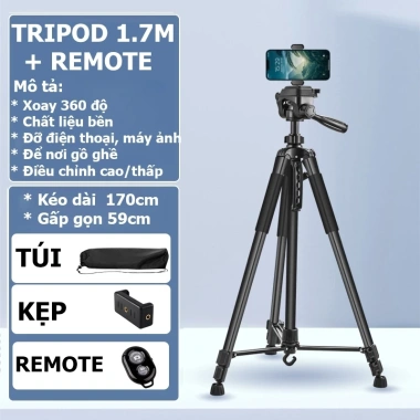 Chân Quay Máy Ảnh Điện Thoại Tripod 360 Điều Chỉnh Độ Cao 60-170cm Giá Ưu Đãi 230.000 VNĐ