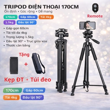 Chân Quay Máy Ảnh Tripod Điện Thoại 360° Chắc Chắn, Kèm Remote, Giá 198.999₫