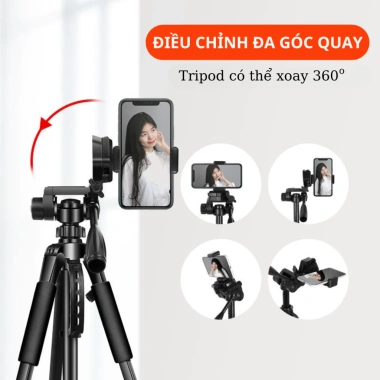 Chân Quay Máy Ảnh Tripod Điện Thoại 360° Chắc Chắn, Kèm Remote, Giá 198.999₫