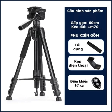Chân Quay Máy Ảnh Tripod Điện Thoại 360° Chắc Chắn, Kèm Remote, Giá 198.999₫