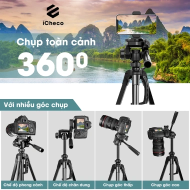 Chân quay máy ảnh tripod điện thoại iCheco CT88 chắc chắn, kèm túi đeo và kẹp, giá ưu đãi 65k