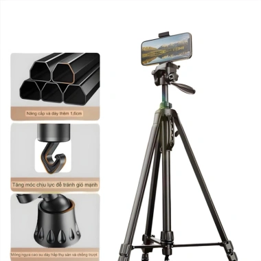 Chân quay Tripod 3 in 1 360 độ - Quay góc nghiêng, đèn LED, kẹp điện thoại Live Stream, giá chỉ 185.000₫