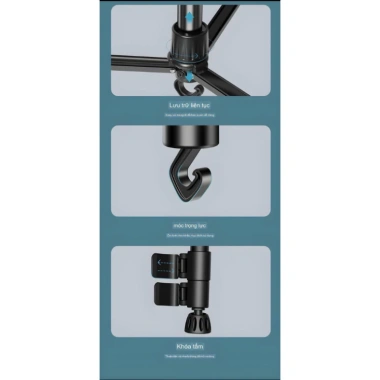Chân quay Tripod 3 in 1 360 độ - Quay góc nghiêng, đèn LED, kẹp điện thoại Live Stream, giá chỉ 185.000₫