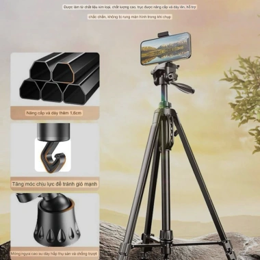 Chân quay Tripod 3 in 1 360° góc nghiêng, đèn LED, kẹp điện thoại Live stream, giá 200k 4 Chân quay Tripod 3 in 1 360° góc nghiêng, đèn LED, kẹp điện thoại Live stream, giá 200k 4