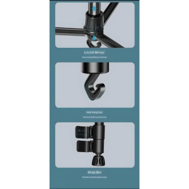 Chân quay Tripod 3 in 1 360° góc nghiêng, đèn LED, kẹp điện thoại Live stream, giá 200k 5 Chân quay Tripod 3 in 1 360° góc nghiêng, đèn LED, kẹp điện thoại Live stream, giá 200k 5