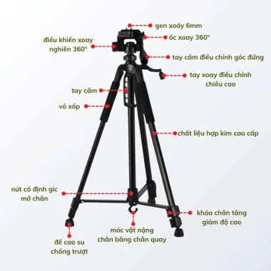 Chân Quay Tripod 360° Nhôm 60‑170cm – Bền, Quay 360° Cho Máy Ảnh & Điện Thoại