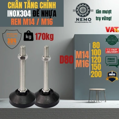 Chân tăng chỉnh M14/M16 Inox 304 đế nhựa dùng cho cân điện tử, y tế, phòng sạch - 52.020 VND