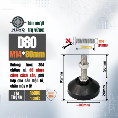 Chân tăng chỉnh M14/M16 Inox 304 đế nhựa dùng cho cân điện tử, y tế, phòng sạch - 52.020 VND 9