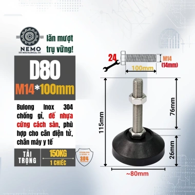 Chân tăng chỉnh M14/M16 Inox 304 đế nhựa dùng cho cân điện tử, y tế, phòng sạch - 52.020 VND 10