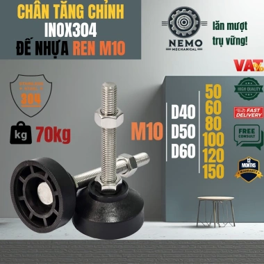 Chân tăng chỉnh Ren M10 Inox 304 đế nhựa cho cân điện tử, y tế, phòng sạch chỉ 23.375₫