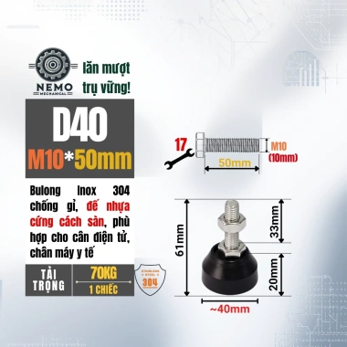Chân tăng chỉnh Ren M10 Inox 304 đế nhựa cho cân điện tử, y tế, phòng sạch chỉ 23.375₫ 10