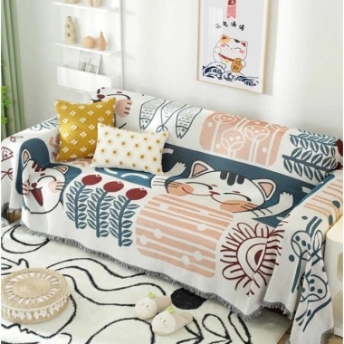 Chăn thảm phủ ghế cotton lanh dày hoa văn thổ cẩm - Khăn trải bàn & thảm picnic cổ điển 98k
