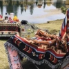 Chăn thảm phủ ghế cotton lanh dày hoa văn thổ cẩm - Khăn trải bàn & thảm picnic cổ điển 98k 3