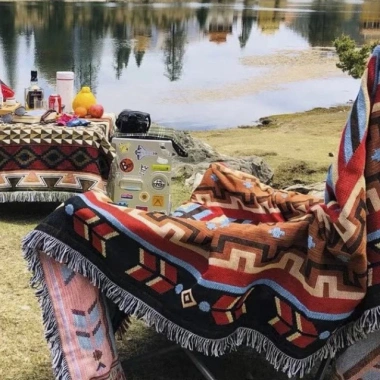 Chăn thảm phủ ghế cotton lanh dày hoa văn thổ cẩm - Khăn trải bàn & thảm picnic cổ điển 98k 3 Chăn thảm phủ ghế cotton lanh dày hoa văn thổ cẩm - Khăn trải bàn & thảm picnic cổ điển 98k 3