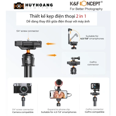 Chân Tripod K&F CONCEPT MS-08 cho máy ảnh, điện thoại, GoPro, Osmo Pocket, Insta360 X4 Giá 439.000₫ 2