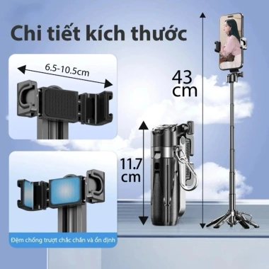 Chân tripod Mini GDT P15 – Gậy tự sướng Bluetooth đa năng, đèn trợ sáng 3 cấp, giá 145.000₫