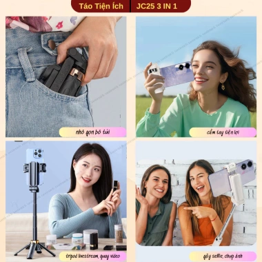 CHÂN TRIPOD MINI JC25 3 IN 1 Gậy Selfie Bluetooth Đèn Trợ Sáng 167.500 VND 7
