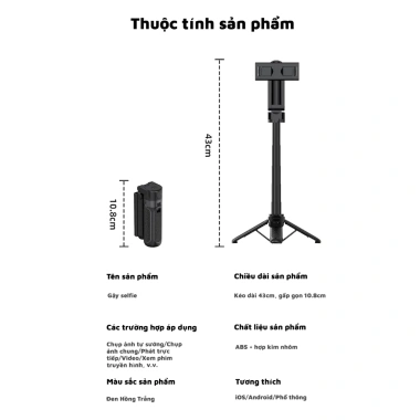 Chân tripod mini JC25 3 trong 1 cho điện thoại - Gậy tự sướng Bluetooth tích hợp đèn trợ sáng, giá ưu đãi 219.760₫ 9