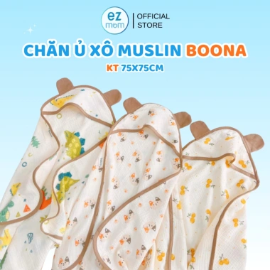Chăn ủ Xô Muslin BOONA 4 lớp có mũ cao cấp, mềm mại cho bé - Giá chỉ 179.000đ