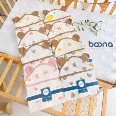 Chăn ủ Xô Muslin BOONA 4 lớp có mũ cao cấp, mềm mại cho bé - Giá chỉ 179.000đ