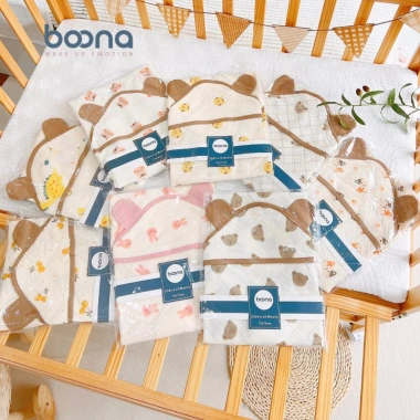Chăn ủ Xô Muslin BOONA 4 lớp có mũ cao cấp, mềm mại cho bé - Giá chỉ 179.000đ