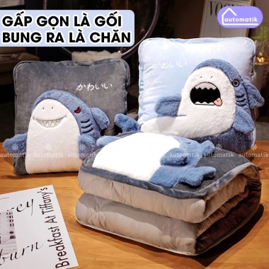 Chăn Văn Phòng Automatik Gấp Gọn 2 trong 1 - Gối Tựa Lưng & Mền Bông Hoạt Hình 3D, Giá chỉ 209.000 VND 3