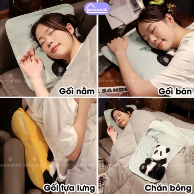Chăn Văn Phòng Automatik Gấp Gọn 2 trong 1 - Gối Tựa Lưng & Mền Bông Hoạt Hình 3D, Giá chỉ 209.000 VND 5
