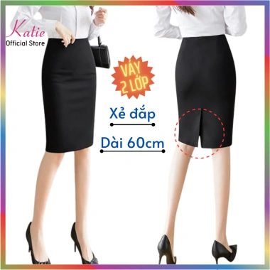 Chân Váy 2 Lớp KATIE Công Sở Lót Co Giãn 4 Chiều, Vải Bút Chì, Size 80kg - 199k