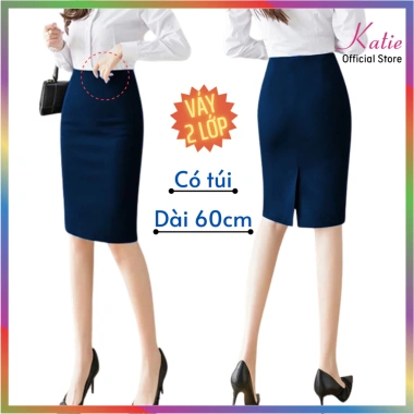Chân Váy 2 Lớp KATIE Công Sở Lót Co Giãn 4 Chiều, Vải Bút Chì, Size 80kg - 199k