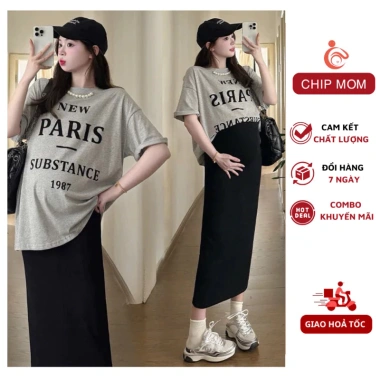 Chân váy bầu zip body suông bút chì qua gối thời trang, đáp bụng chun chỉnh - CV55