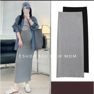 Chân váy bầu zip body suông bút chì qua gối thời trang, đáp bụng chun chỉnh - CV55