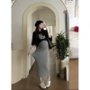 Chân váy bầu zip body suông bút chì qua gối thời trang, đáp bụng chun chỉnh - CV55 9