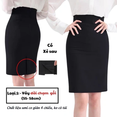 Chân Váy Body Đen Ôm, Váy Bút Chì Ngắn Umi Co Giãn 4 Chiều, Cạp Cao Xẻ Sau - 144k