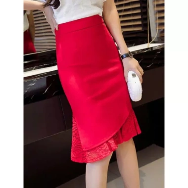 Chân váy bút chì cá lệch tà phối ren, vải umi nhập khẩu - Giá chỉ 170.000₫