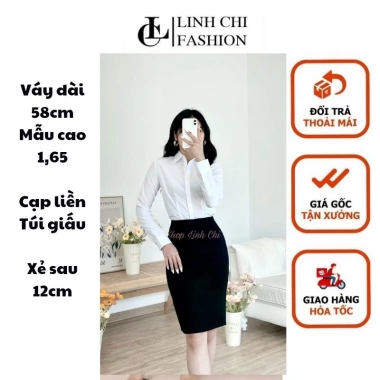 Chân váy bút chì cao cấp dài ngang gối vải tuyết mưa, cạp liền, túi giấu, chỉ 152k