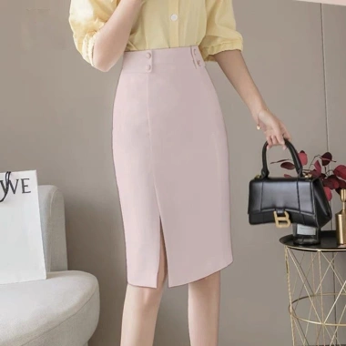 Chân váy bút chì công sở dài, đính 4 cúc bọc vải phong cách Hàn Quốc - Giá chỉ 163k 5