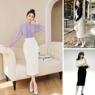 Chân váy bút chì công sở dáng cơ bản, lót trong, xẻ sau - Giá 175.000 VND