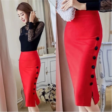 Chân váy bút chì công sở lưng cao phối nút trẻ trung, thanh lịch - Giá ưu đãi 199.000đ