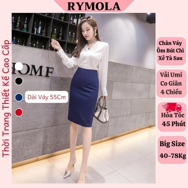 Chân Váy Bút Chì Công Sở Xanh Molá Cạp Cao Dài 55cm - Giá 210.000₫ Giảm 30%